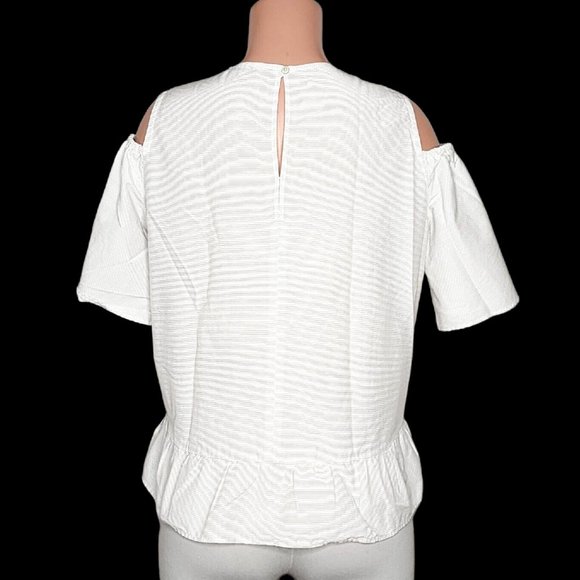Cristinaeffe Striped Cold Shoulder Blouse Top US 6 IT 42 White Black Peplum - Picture 5 of 7